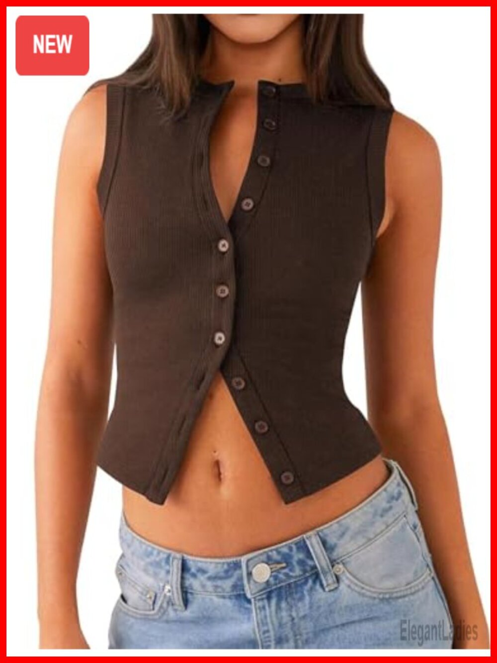 Ribbed Button Down Tank Top Y2K Crop Sleeveless Going Out Summer Shirt